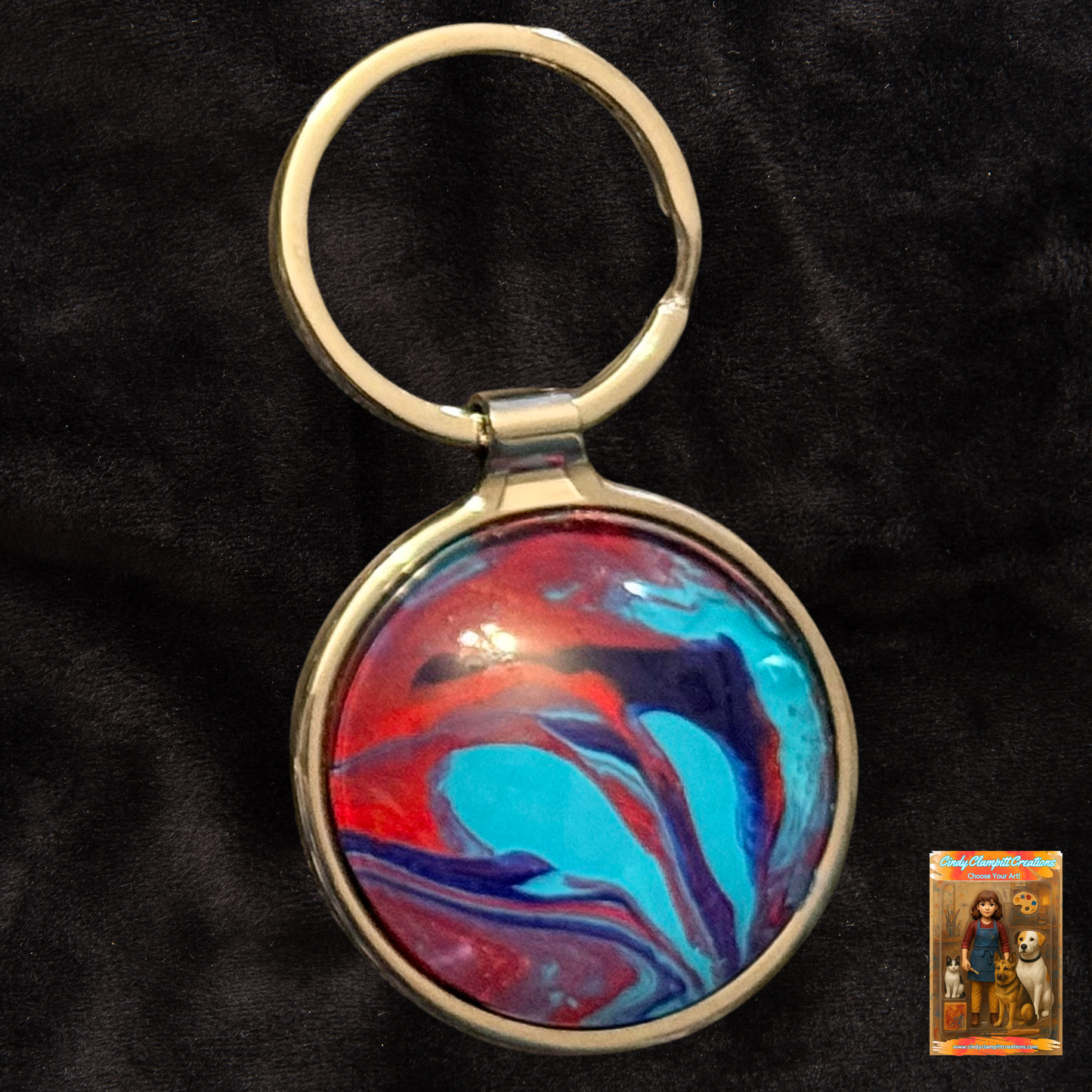 Turquoise and Red Swirl Keychain image 0