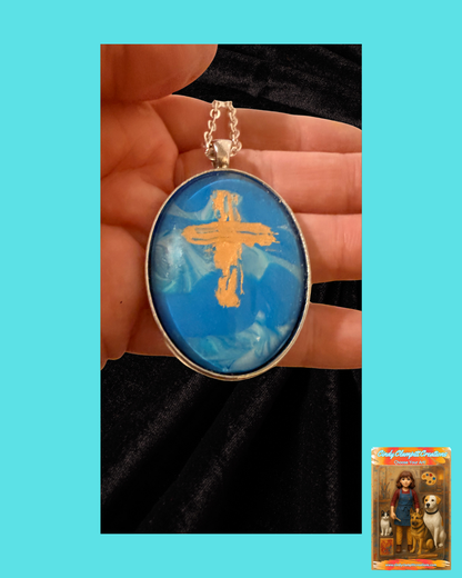 Gold Cross in Blue - Oval