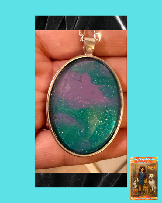 Glass Necklace - Purple and Green Sparkle