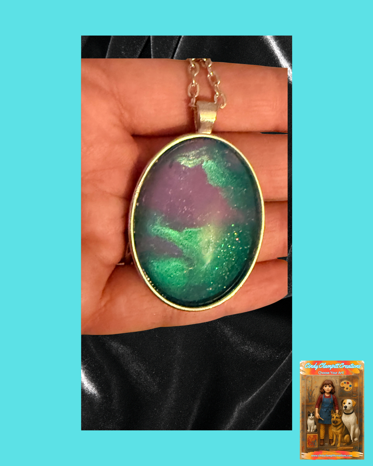 Glass Necklace - Purple and Green Sparkle