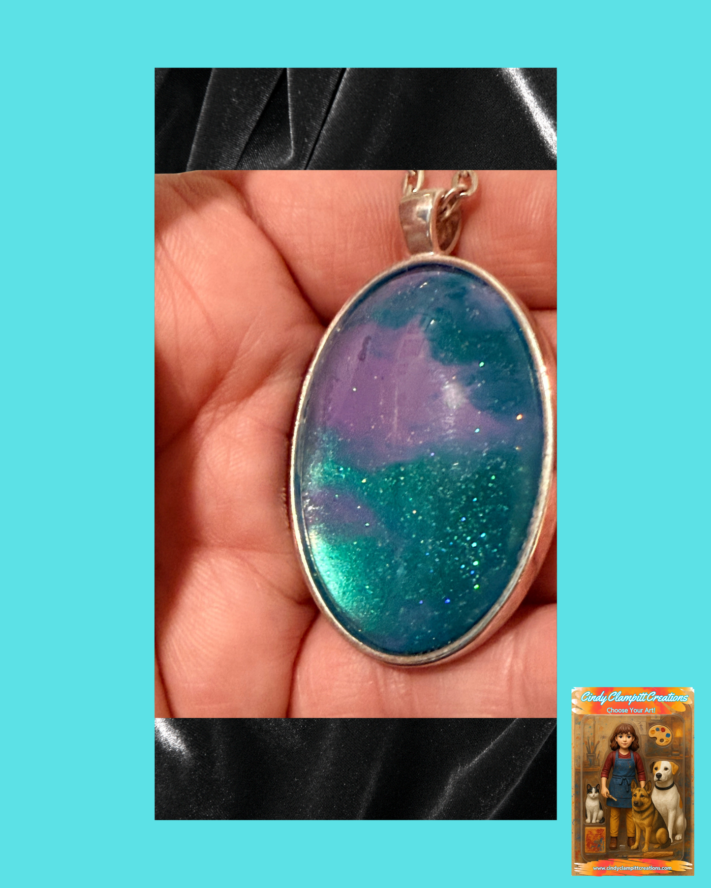 Glass Necklace - Purple and Green Sparkle