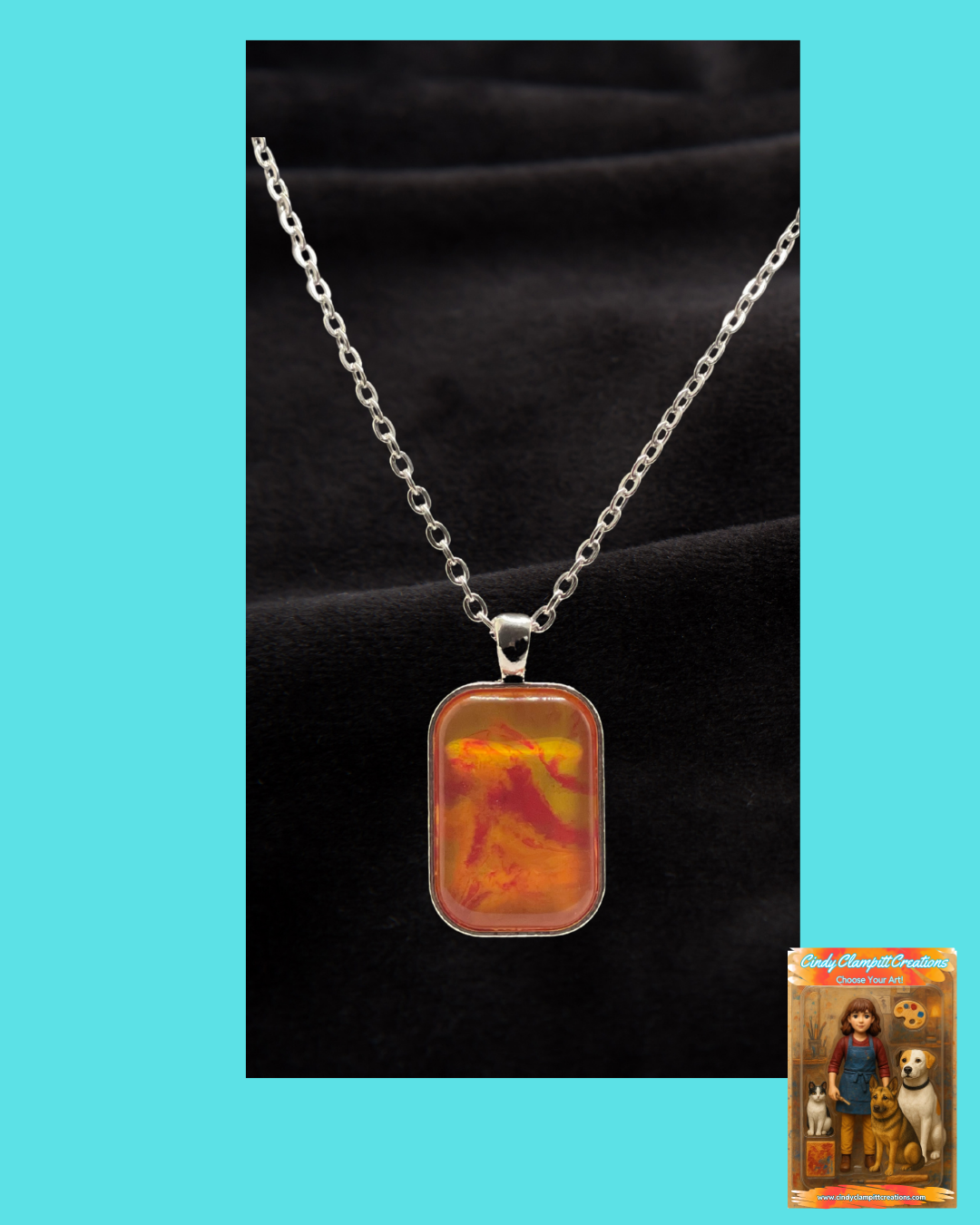 Red, Yellow and Orange Rectangle Necklace image 0
