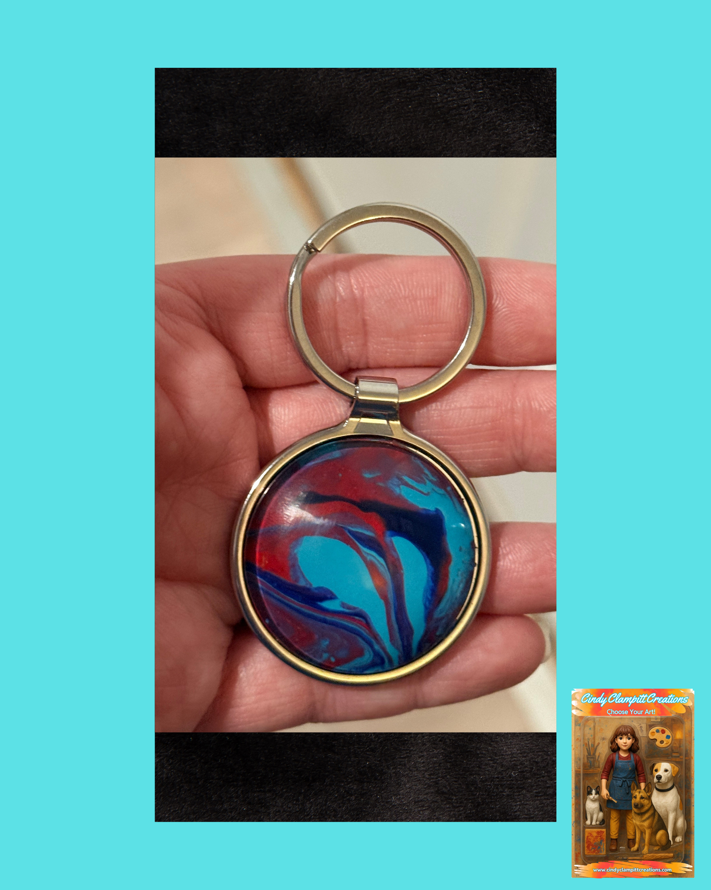 Turquoise and Red Swirl Keychain