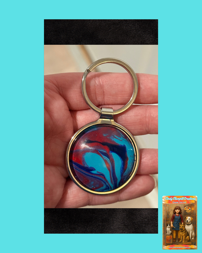 Turquoise and Red Swirl Keychain