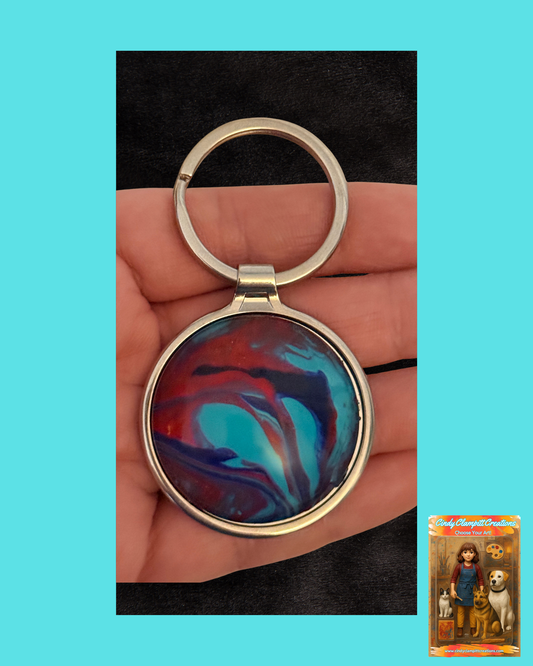 Turquoise and Red Swirl Keychain