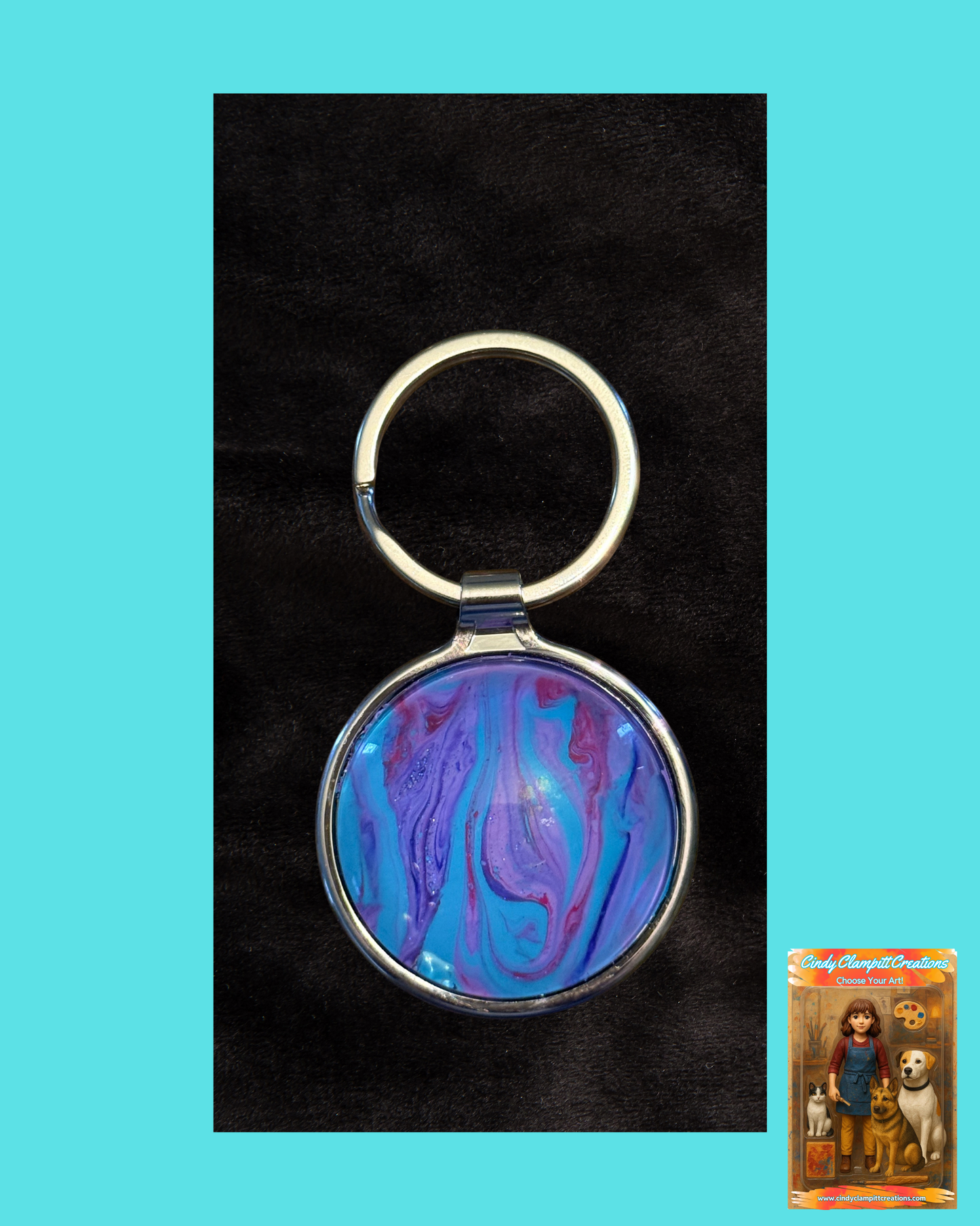 Turquoise and Purple Swirl Keychain