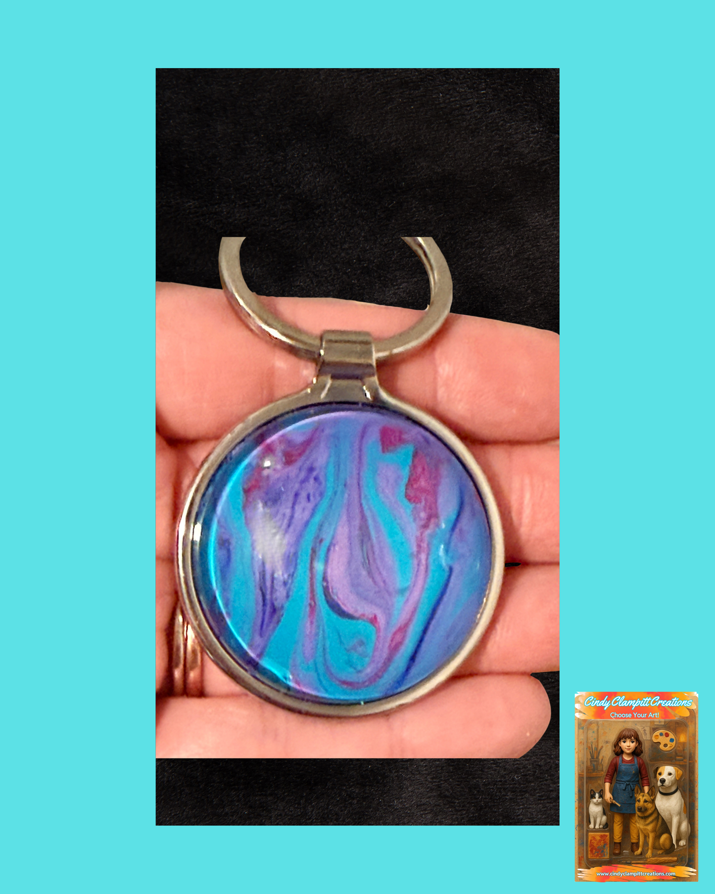 Turquoise and Purple Swirl Keychain